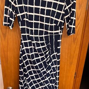 Connected Apparel Navy and White Checkered Midi Dress